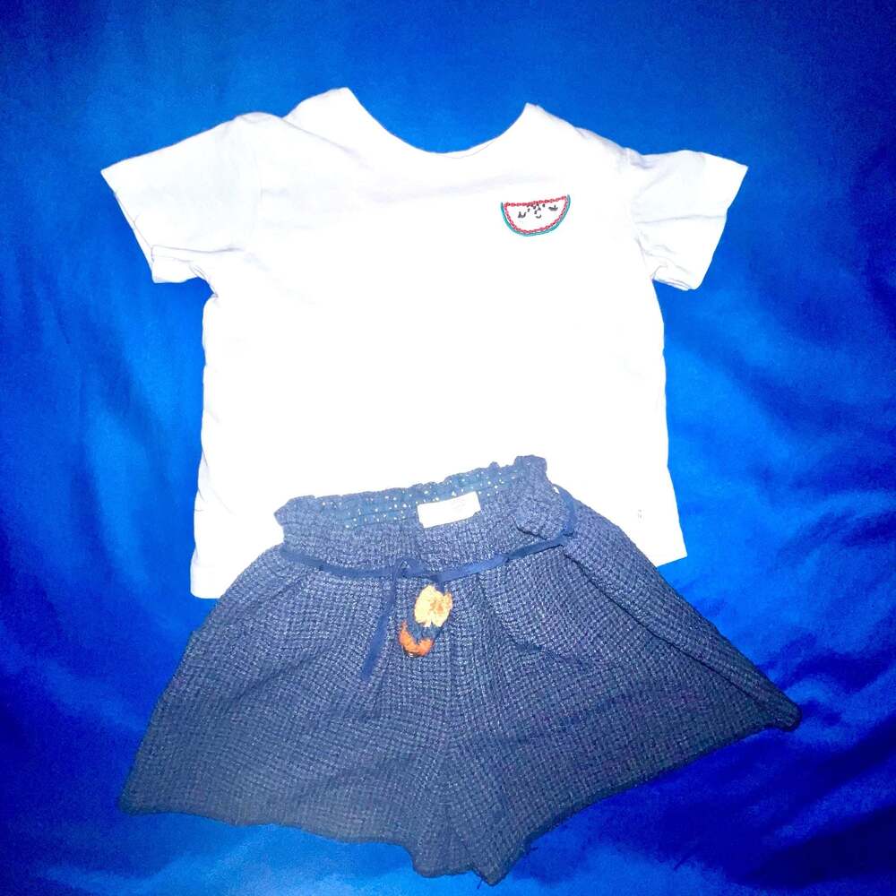 18 24 Zara Baby Watermelon Embroidered T-Shirt and Woven Skort Set